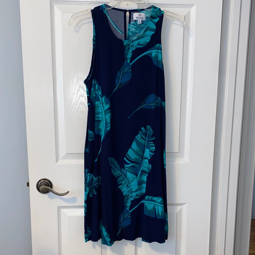 Navy Tropical Leaf Print Midi Dress